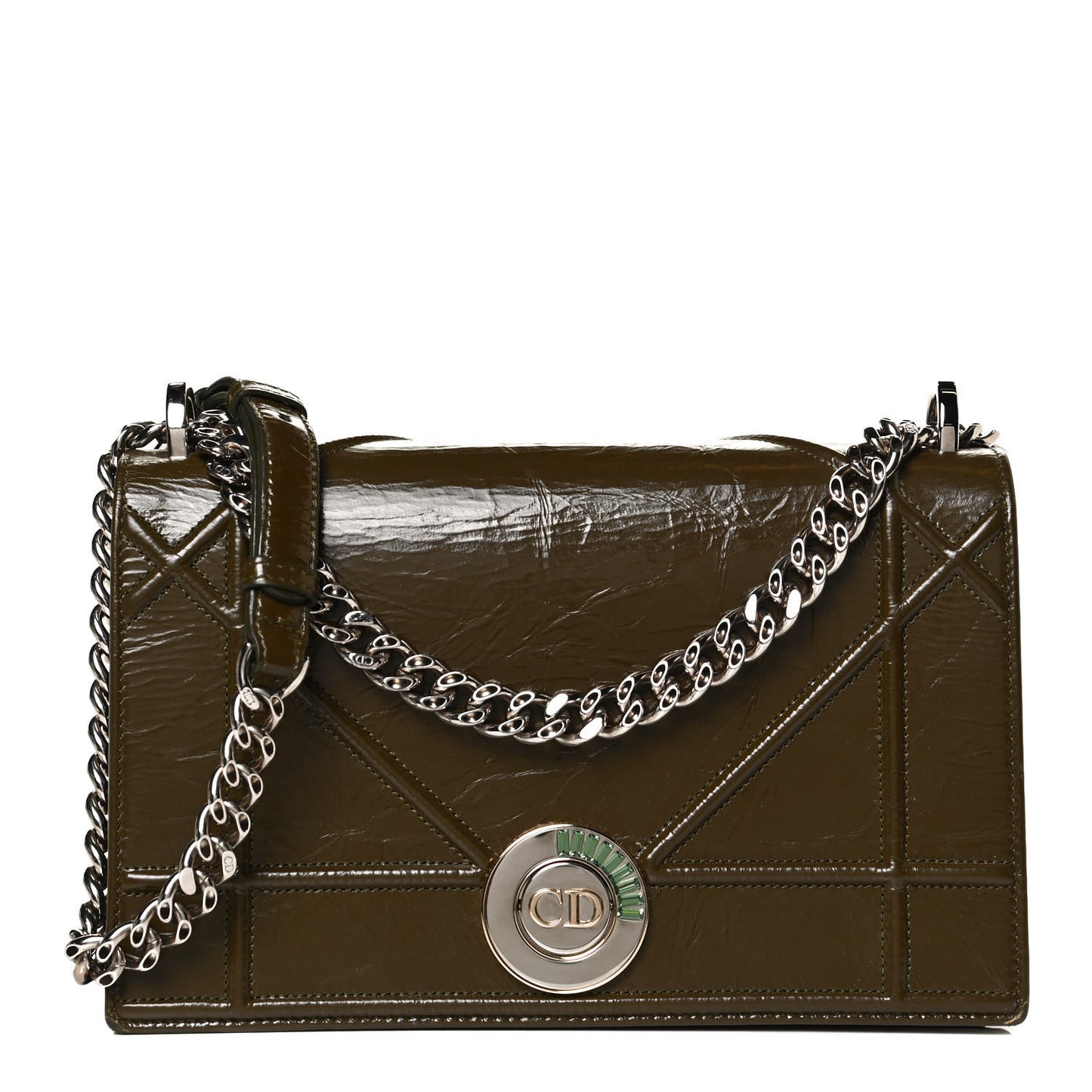Patent Medium Diorama Flap Bag Green