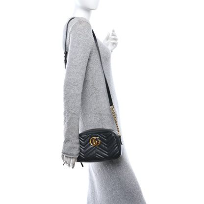 Gucci Calfskin Matelasse Small GG Marmont Chain Shoulder Bag Black 2 of 11