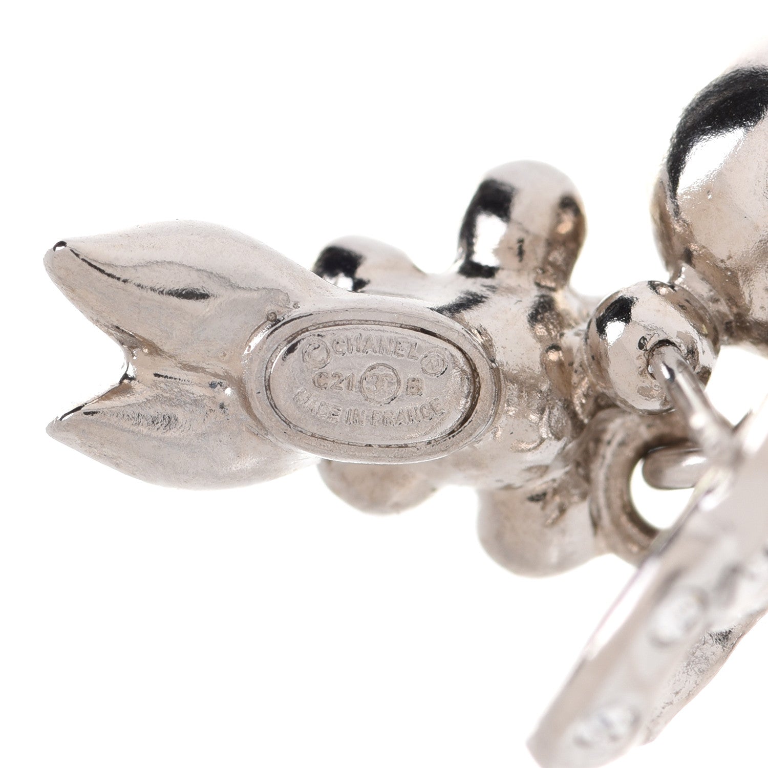 Chanel Crystal Pearl CC Leaf Earrings Silver 4 of 5