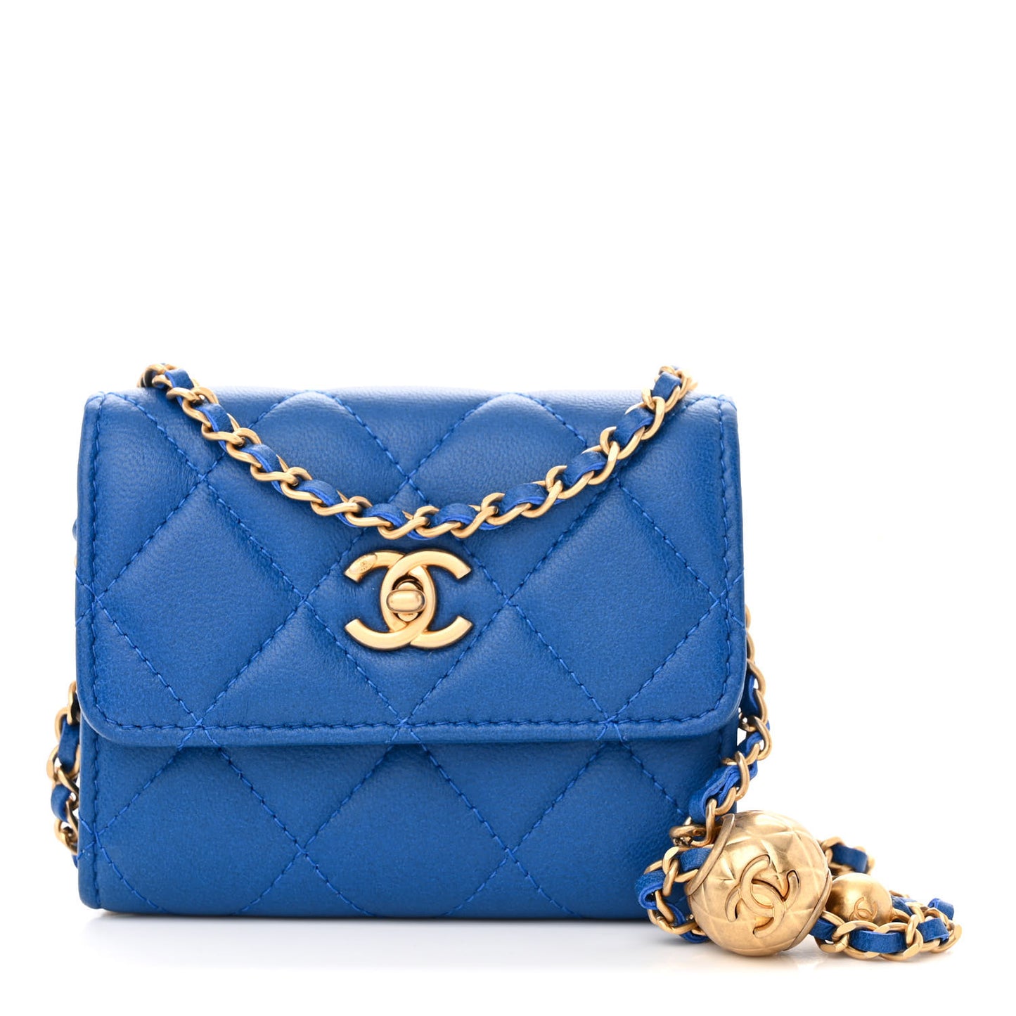 Lambskin Quilted Pearl Crush Clutch With Chain Blue
