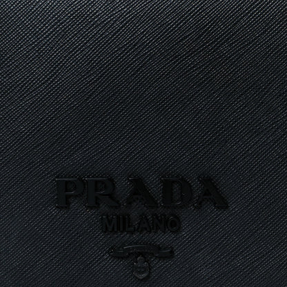 Prada Saffiano Lux Metal Logo Monochrome Mini Flap Chain Shoulder Bag Black 8 of 11