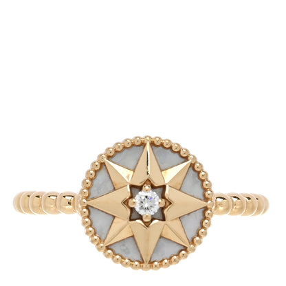 Christian Dior 18K Yellow Gold Diamond Mother of Pearl Rose Des Vents Ring 50 5.5 1 of 6