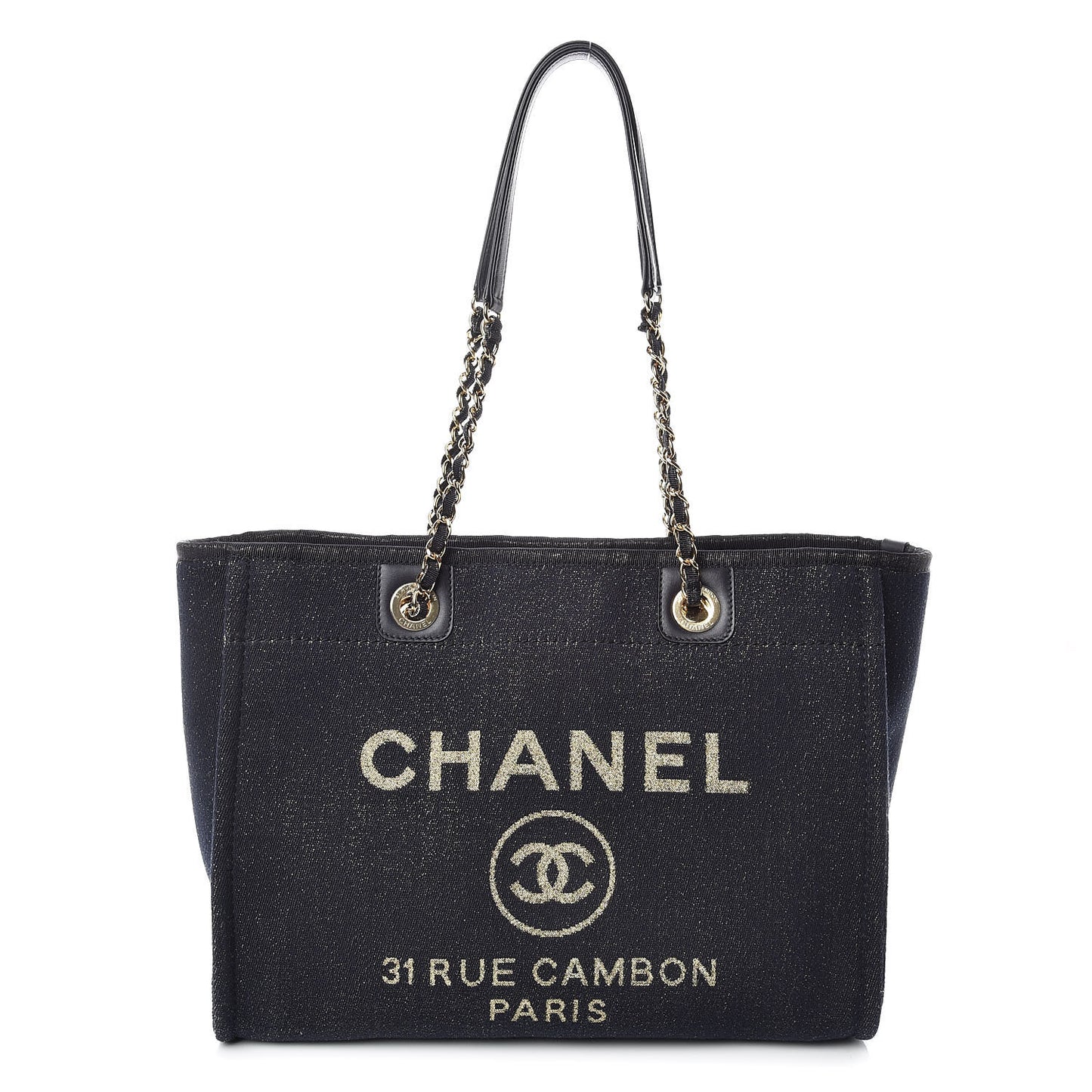 Lurex Canvas Small Deauville Tote Navy Blue Gold