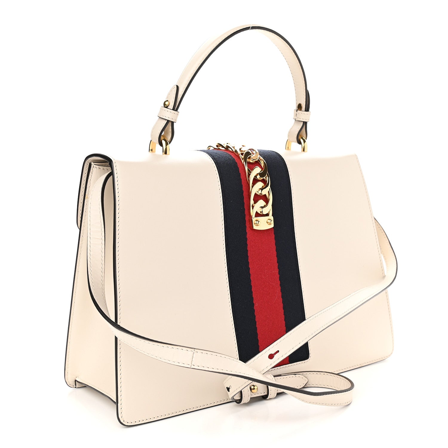 Gucci Calfskin Web Medium Sylvie Top Handle Bag White 3 of 9