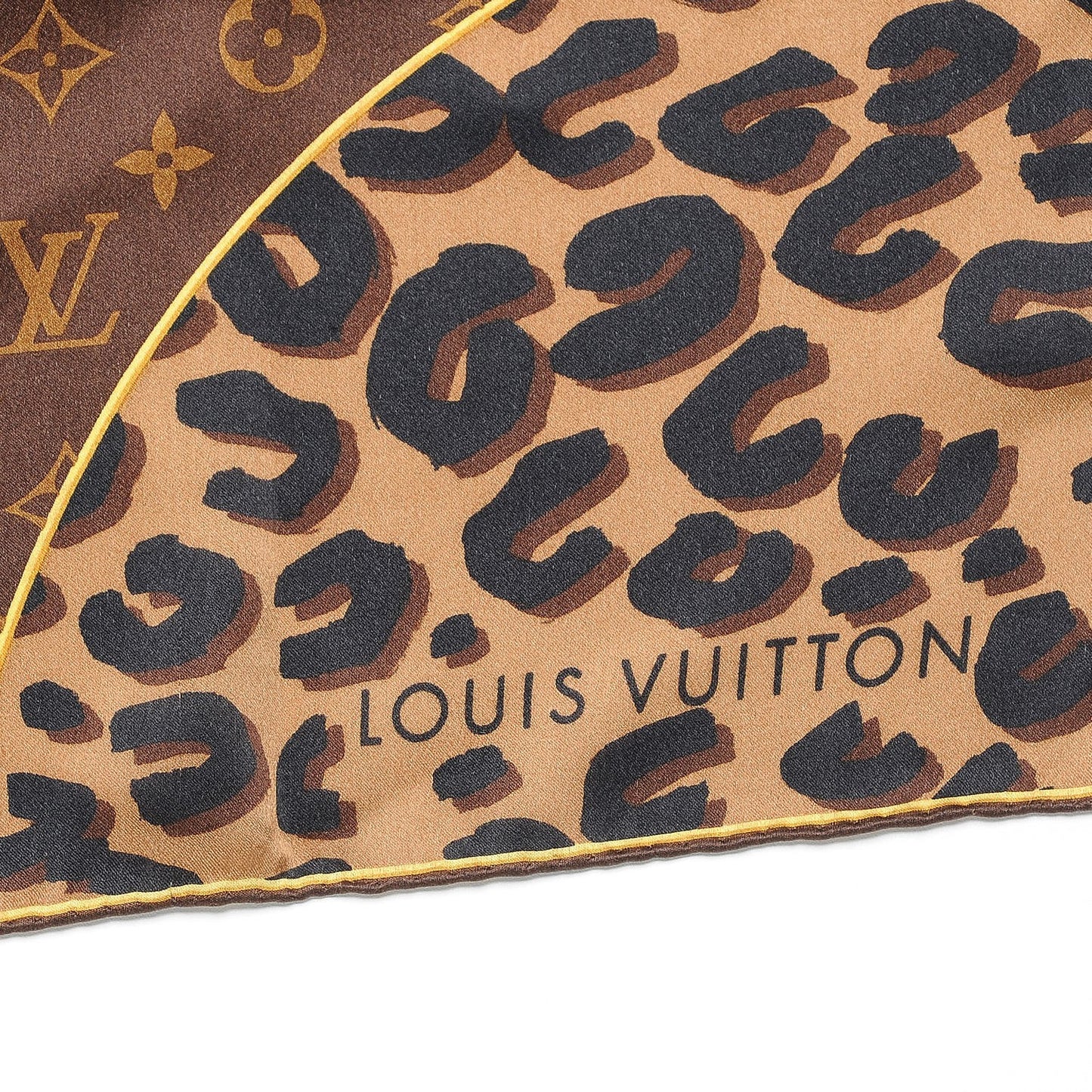 Silk Leopard Monogram Square Scarf