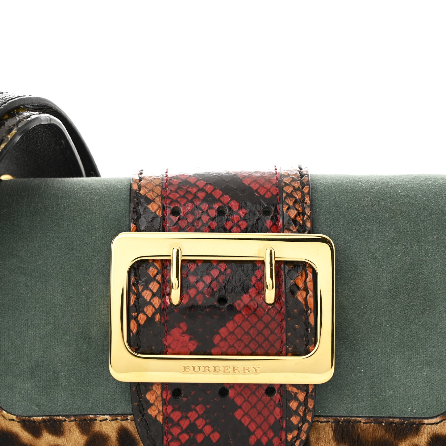 Calfskin Suede Watersnake Print Pony Hair Small Madison Buckle Bag Tan Multicolor