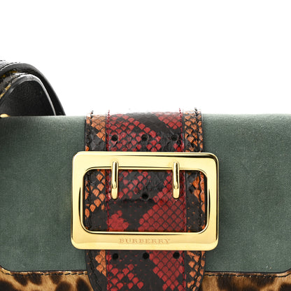 Burberry Calfskin Suede Watersnake Print Pony Hair Small Madison Buckle Bag Tan Multicolor 10 of 13