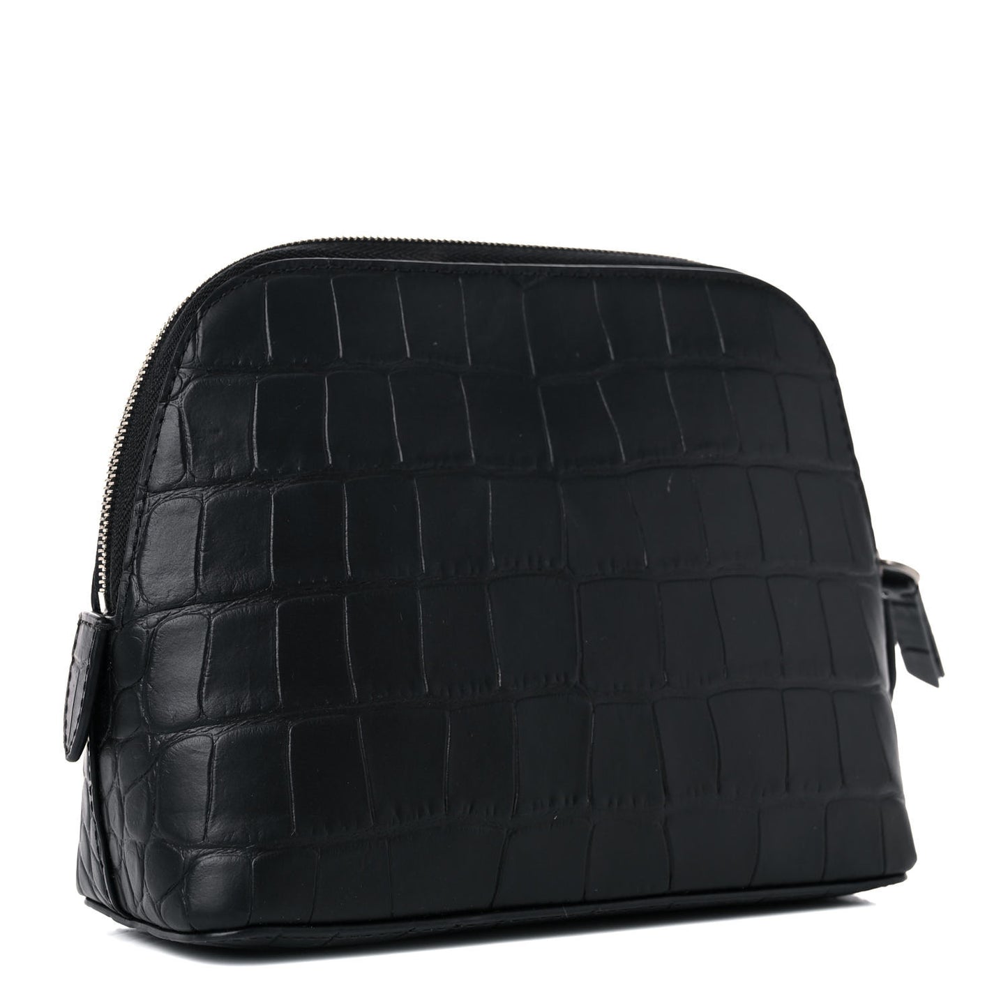 Crocodile Embossed Calfskin Cosmetic Pouch Black
