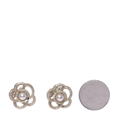 Chanel Crystal Pearl Camellia Earrings Gold 2 of 8