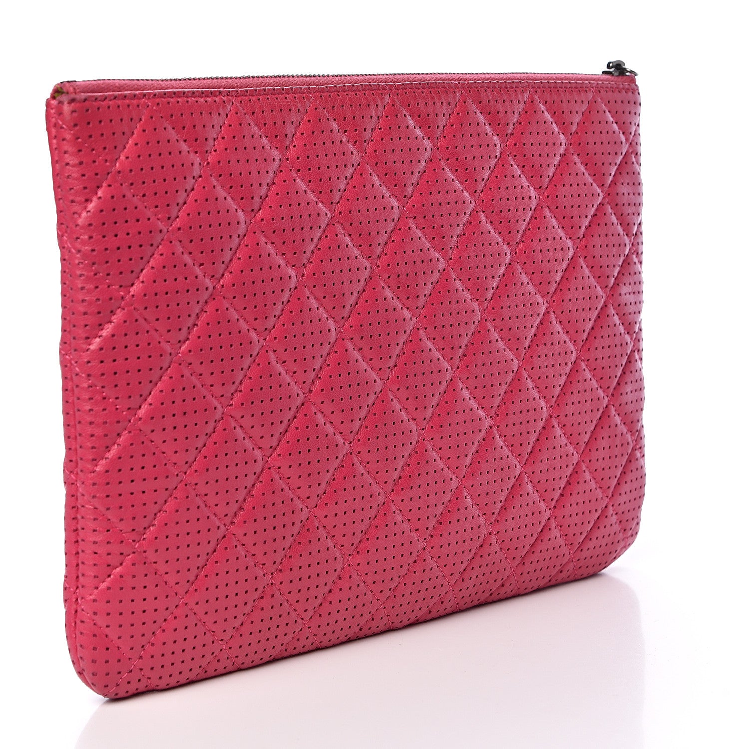 Chanel Perforated Lambskin Quilted Medium Zip Pouch Pink 3 of 14