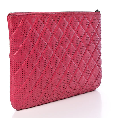 Chanel Perforated Lambskin Quilted Medium Zip Pouch Pink 3 of 14