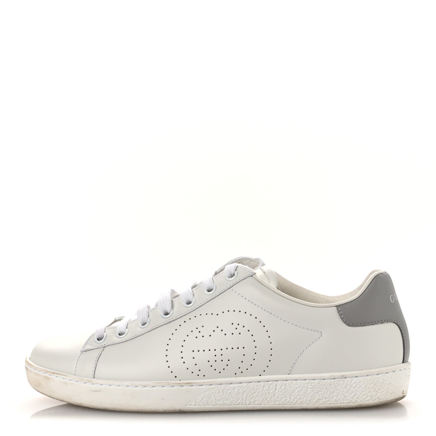 Gucci Calfskin Interlocking G Perforated Womens Ace Sneakers 39 White Grey Sky 1 of 11