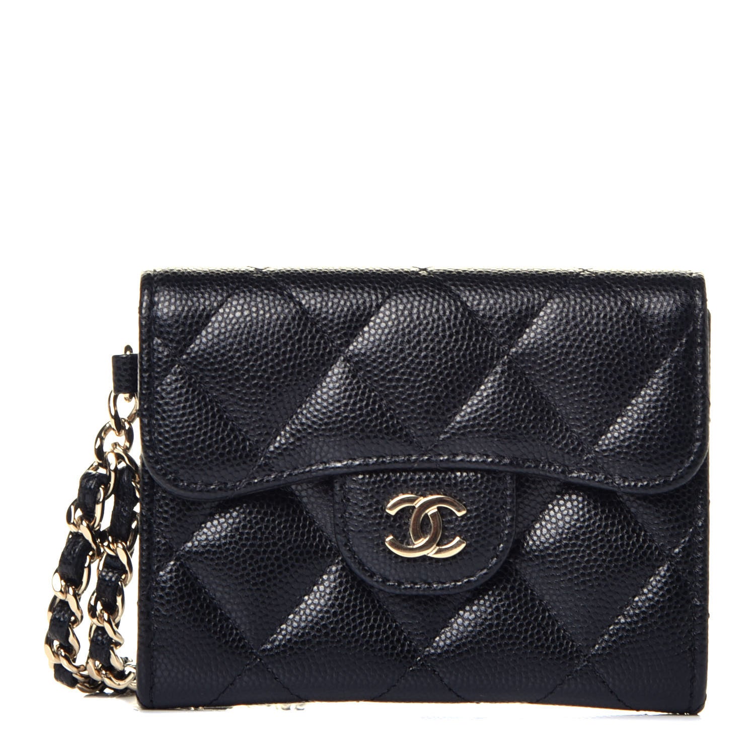 Chanel Caviar Quilted Flap Card Holder Chain Wristlet Black 1 of 8