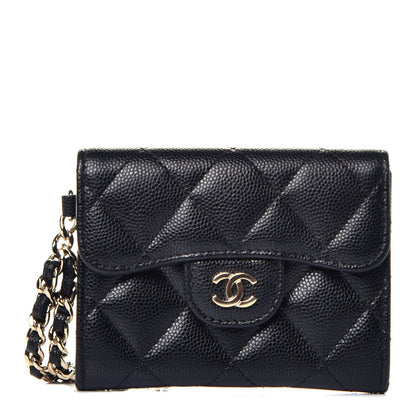 Chanel Caviar Quilted Flap Card Holder Chain Wristlet Black 1 of 8