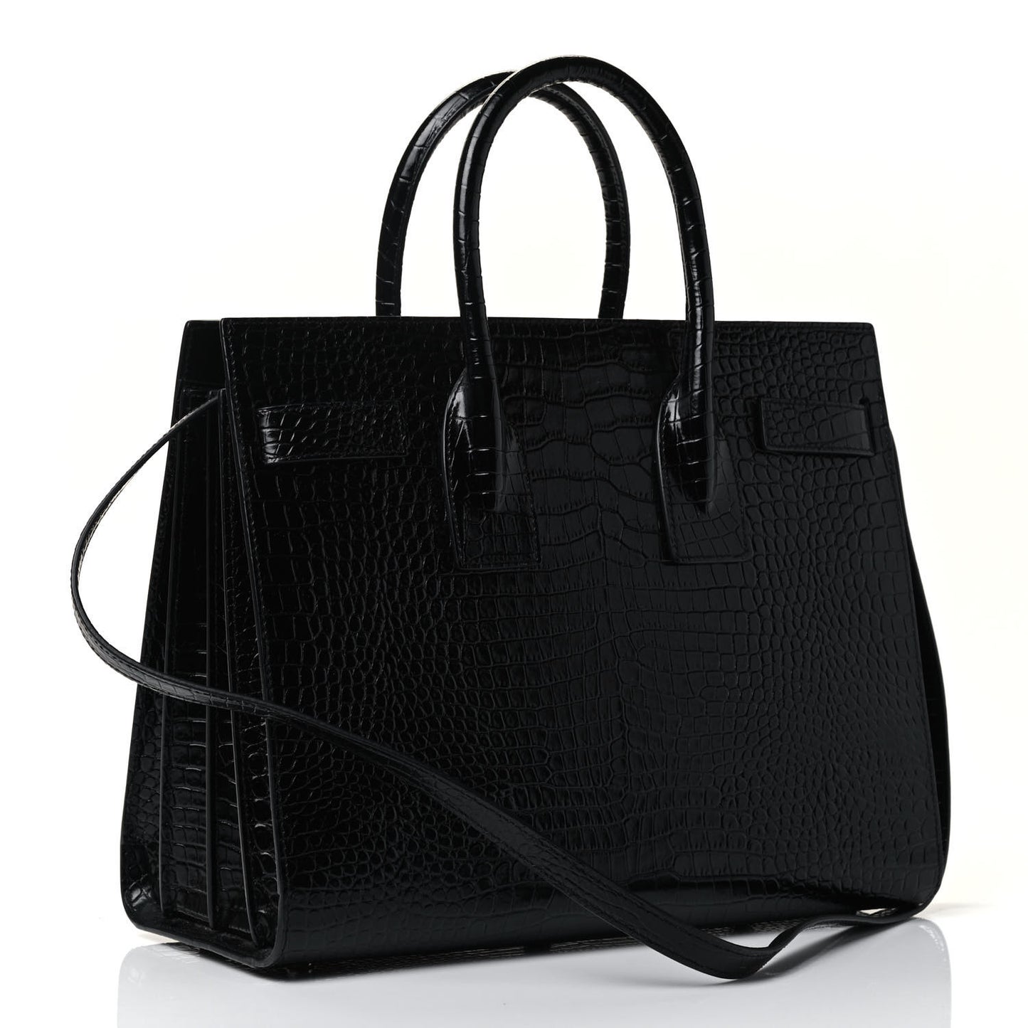 Calfskin Crocodile Embossed Small Sac de Jour Black