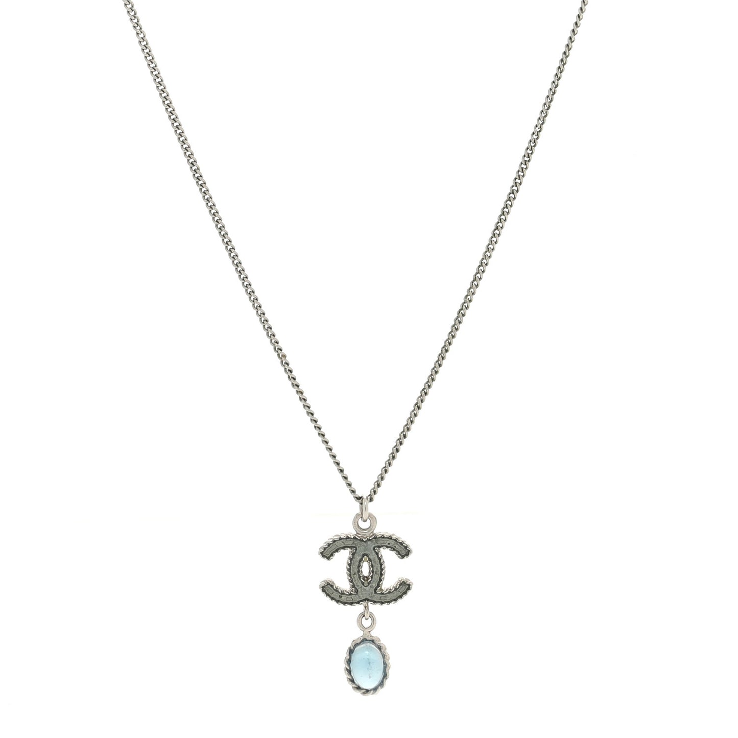 Enamel CC Drop Necklace Silver