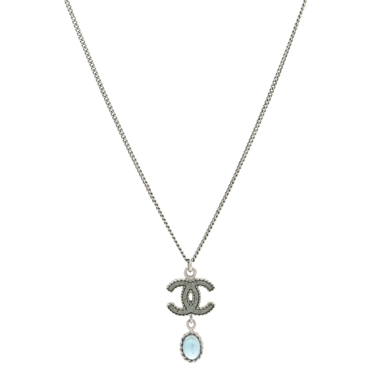 Chanel Enamel CC Drop Necklace Silver 1 of 4