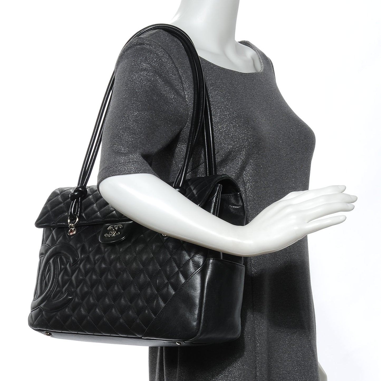 Calfskin Quilted Large Cambon Flap Black