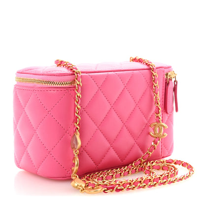 Chanel Lambskin Enamel Quilted Small Coco Hearts Vanity Case With Chain Pink 3 of 11