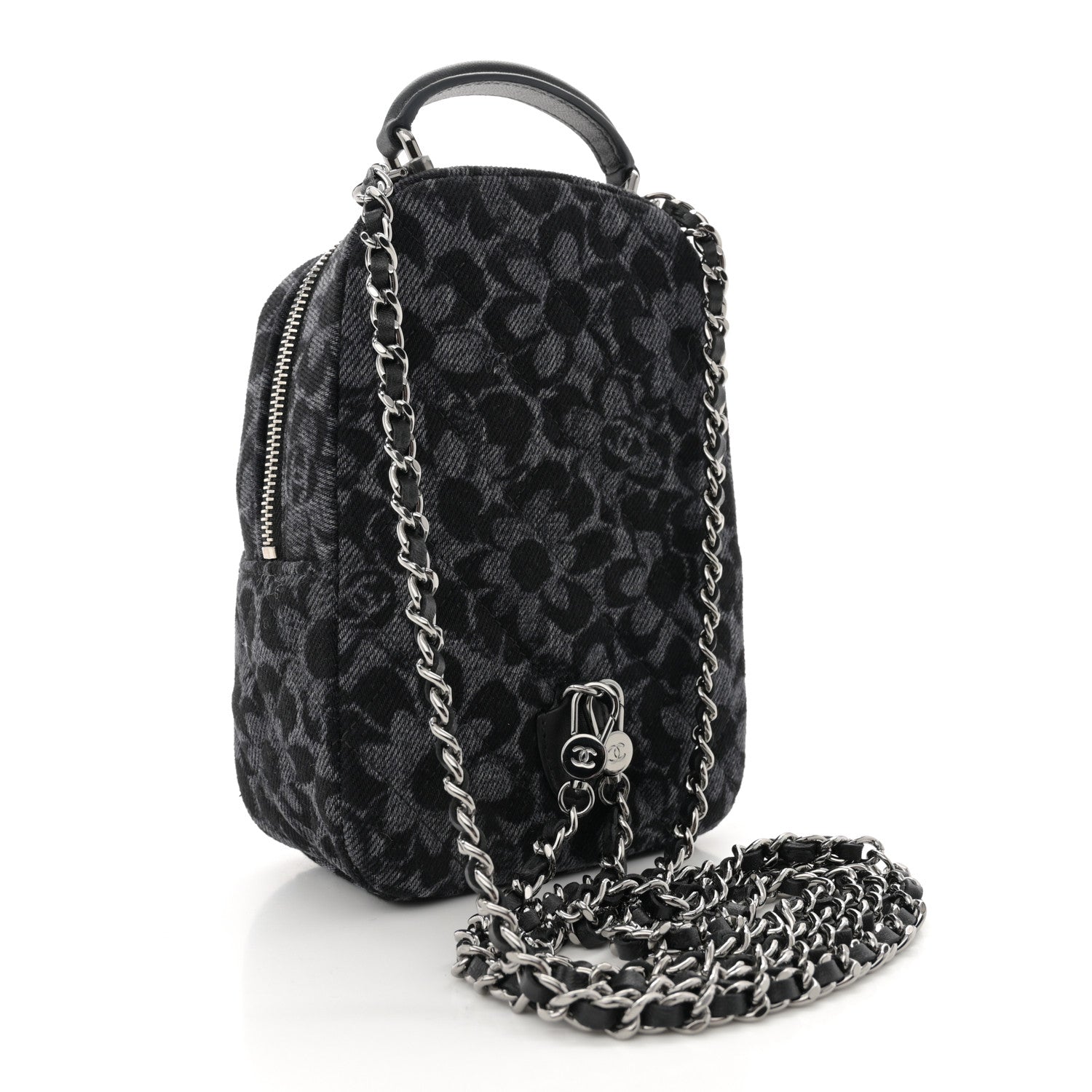 Chanel Denim Quilted Flower CC Mini Classic Backpack Black 3 of 11