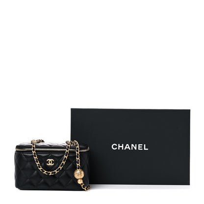 Chanel Lambskin Quilted Small Pearl Crush Vanity Case With Chain Black 10 of 10