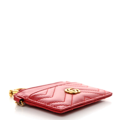 Gucci Calfskin Matelasse GG Marmont Key Case Card Holder Hibiscus Red 3 of 9