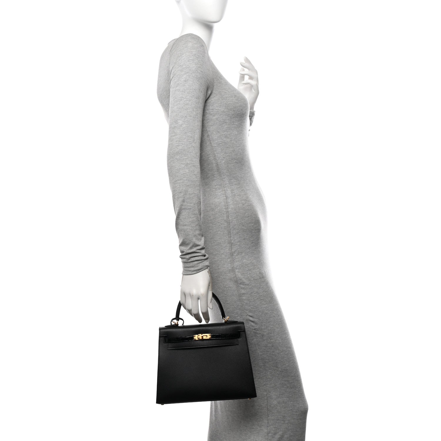 Hermes Madame Calfskin Shiny Niloticus Crocodile Kelly Sellier Touch 25 Black 2 of 11