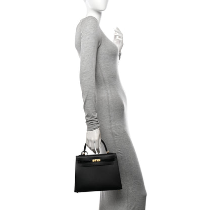 Hermes Madame Calfskin Shiny Niloticus Crocodile Kelly Sellier Touch 25 Black 2 of 11