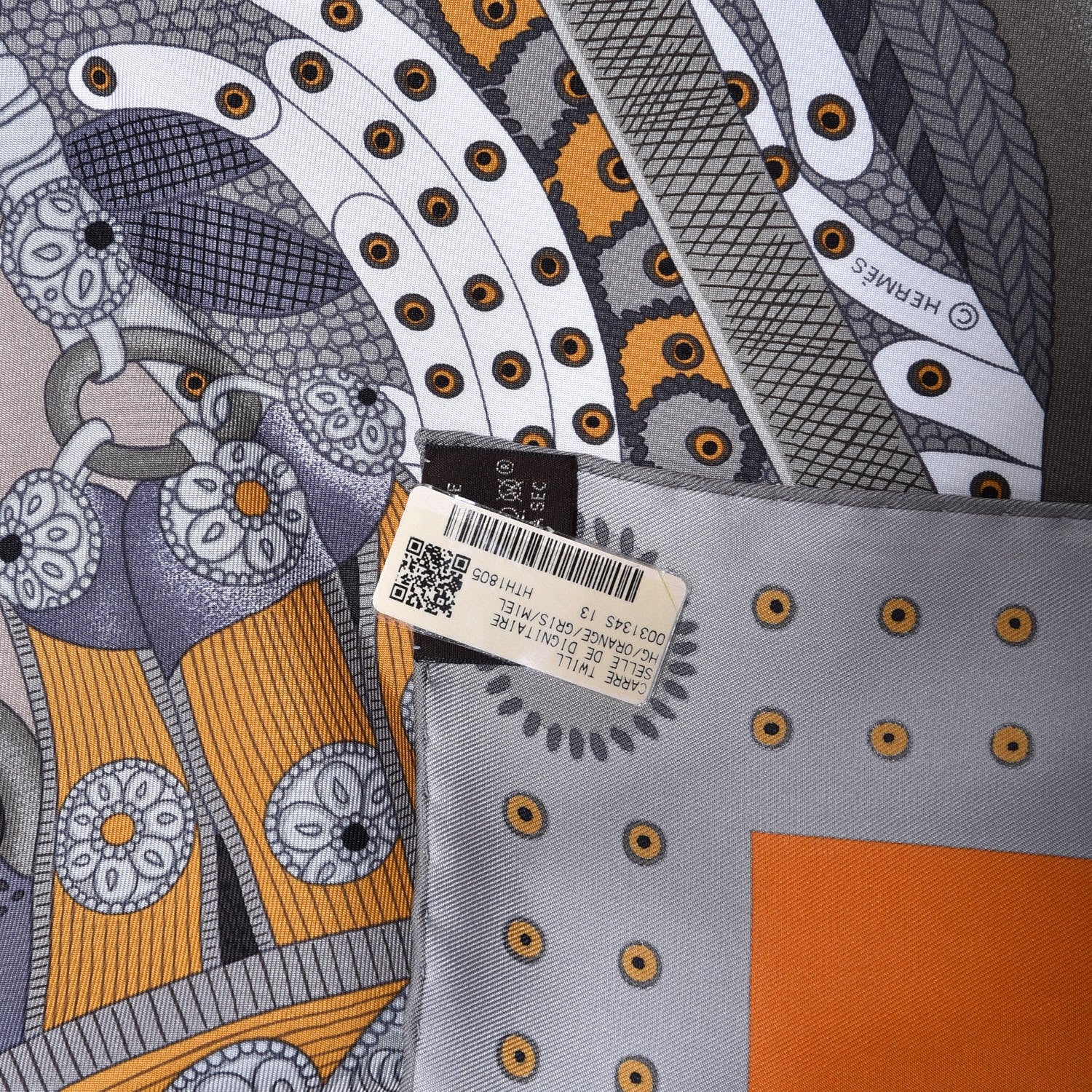 Hermes Silk Selle De Dignitaire Scarf 90 Gris Orange Miel 3 of 6