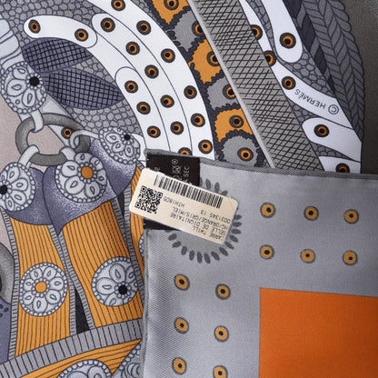 Hermes Silk Selle De Dignitaire Scarf 90 Gris Orange Miel 3 of 6