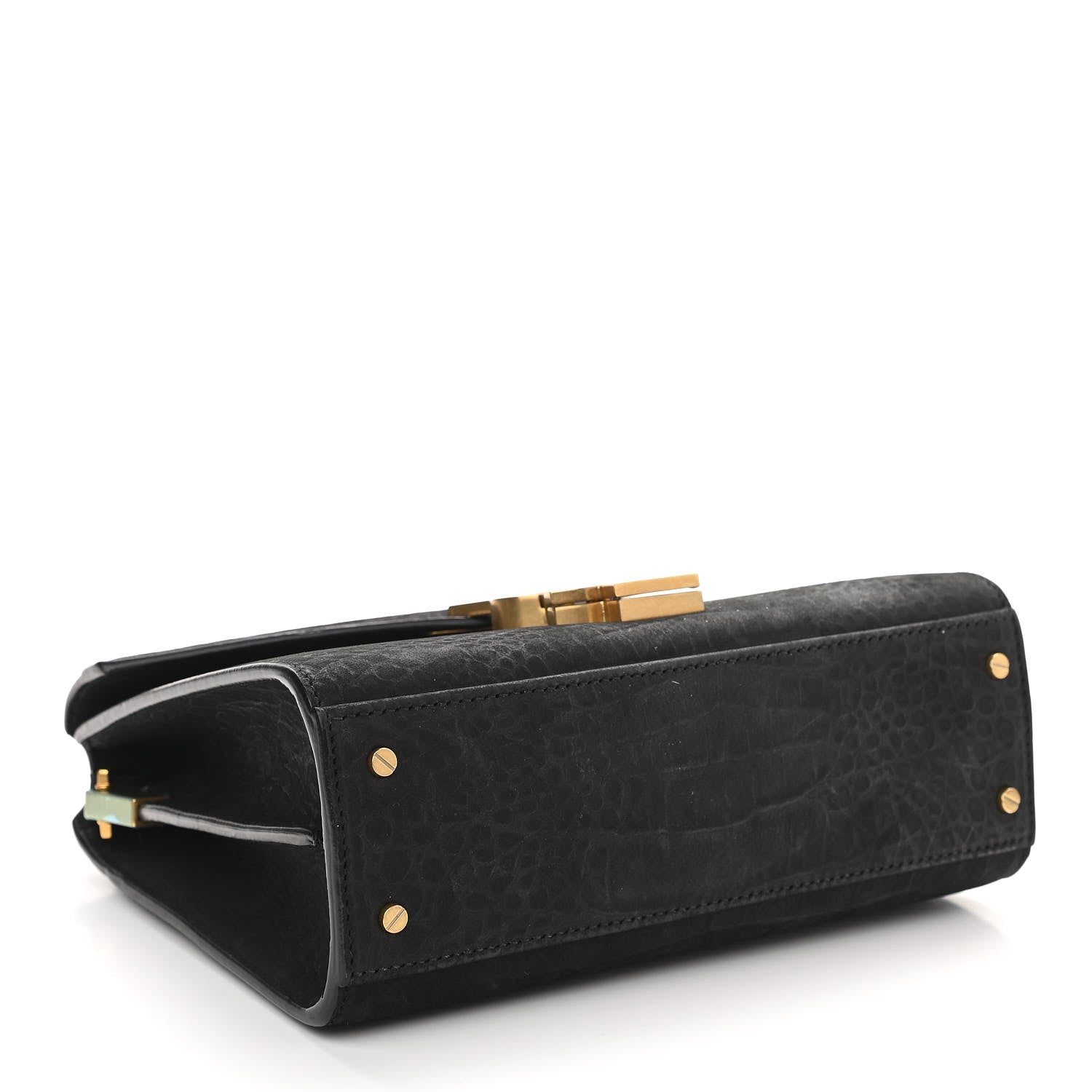 Saint Laurent Nubuk Crocodile Embossed Mini Classic Monogram Cassandra Top Handle Black 4 of 12