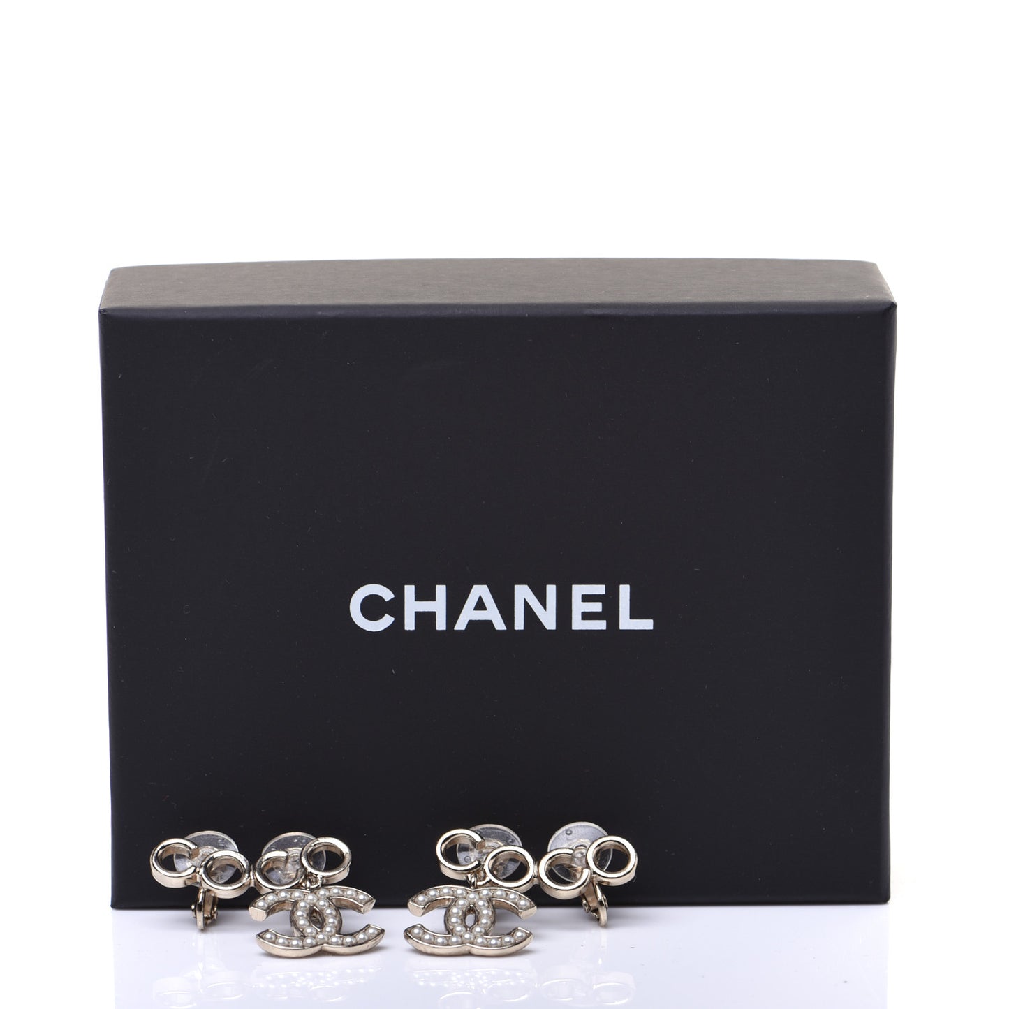 Metal Pearl CC Coco Climber Clip On Earrings Gold