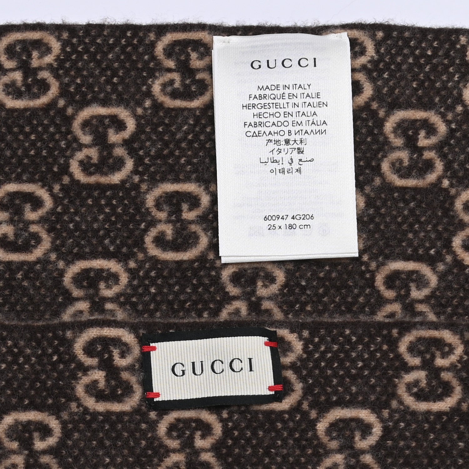 Gucci Wool GG Monogram Knit Longfog Scarf Beige Dark Brown 4 of 4