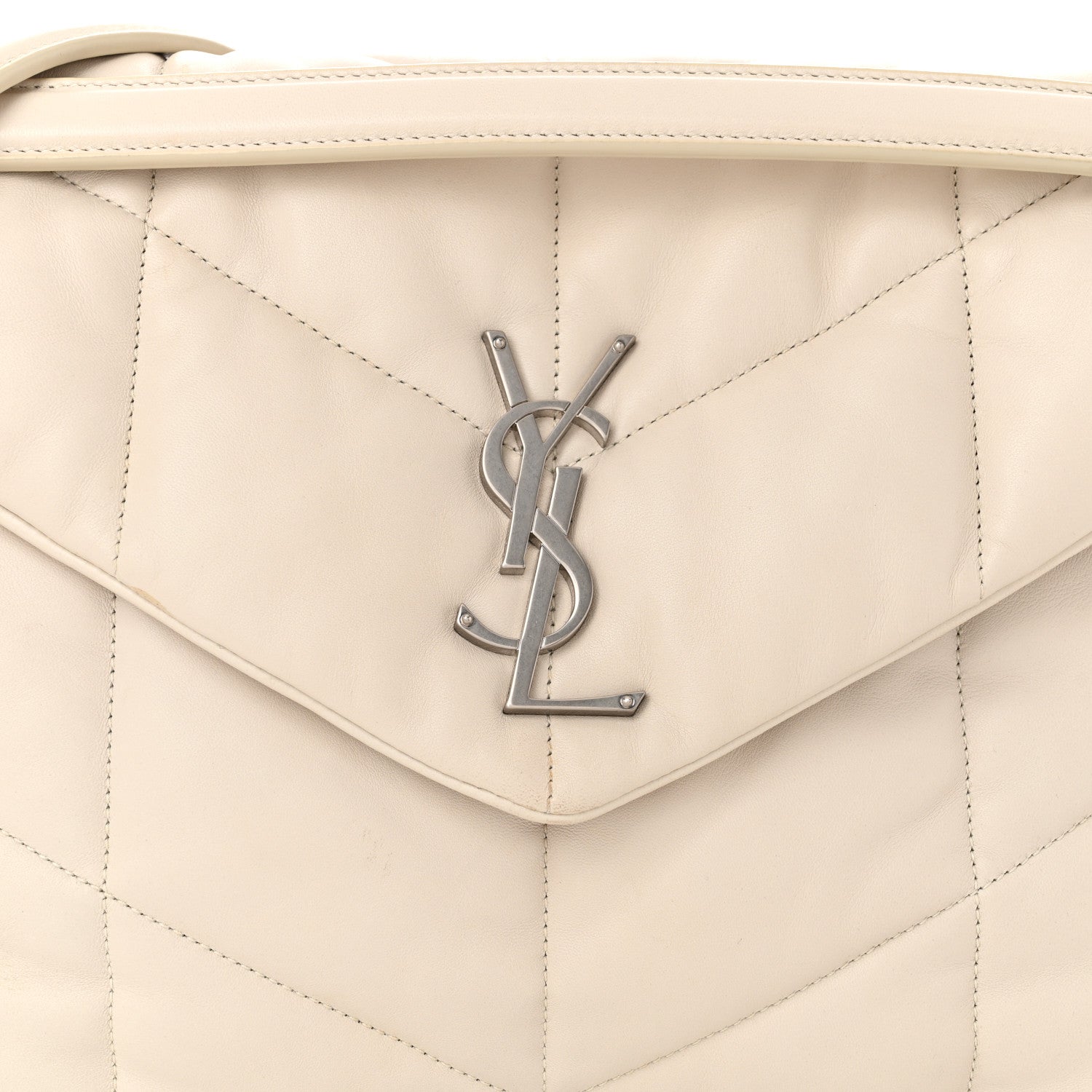 Saint Laurent Lambskin Quilted Medium Loulou Puffer Monogram Chain Satchel Crema Soft 8 of 12