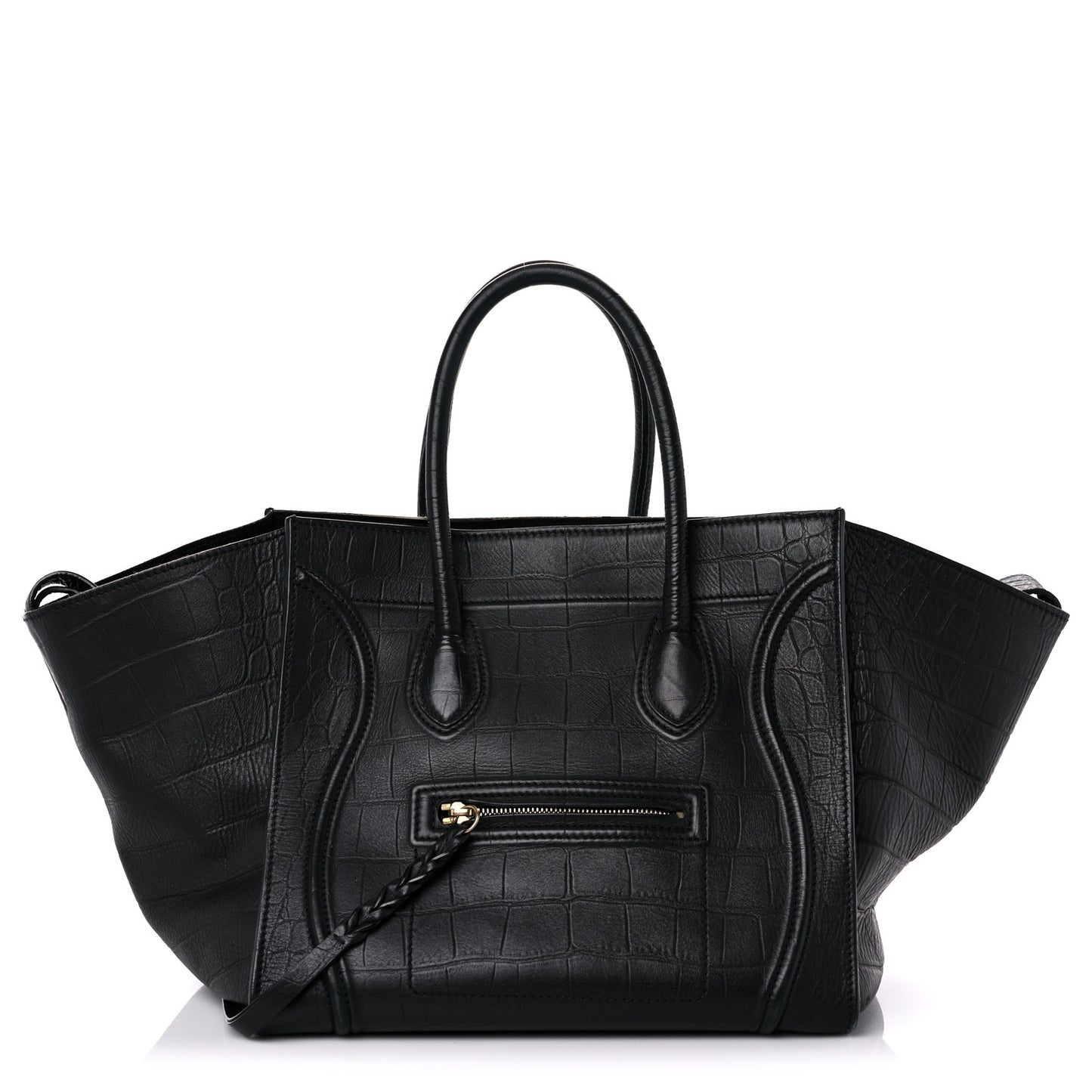 Crocodile Embossed Calfskin Large Phantom Luggage Black