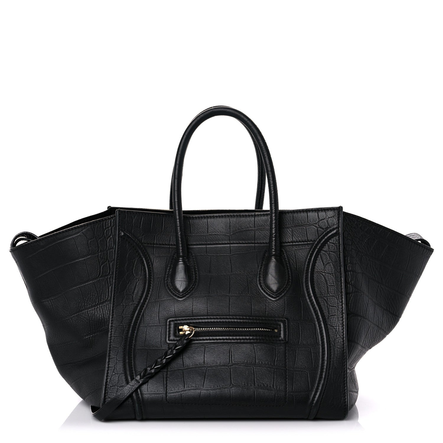 Celine Crocodile Embossed Calfskin Large Phantom Luggage Black 1 of 21