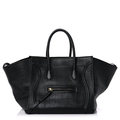 Celine Crocodile Embossed Calfskin Large Phantom Luggage Black 1 of 21