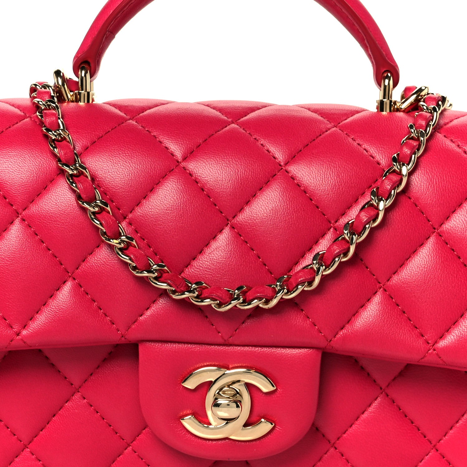 Chanel Lambskin Quilted Mini Top Handle Rectangular Flap Fuchsia 9 of 12
