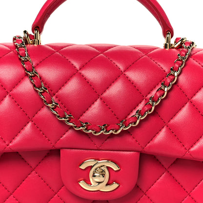 Chanel Lambskin Quilted Mini Top Handle Rectangular Flap Fuchsia 9 of 12