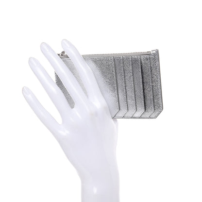 Saint Laurent Grained Calfskin 5 Fragments Zip Pouch Card Holder Silver 2 of 7