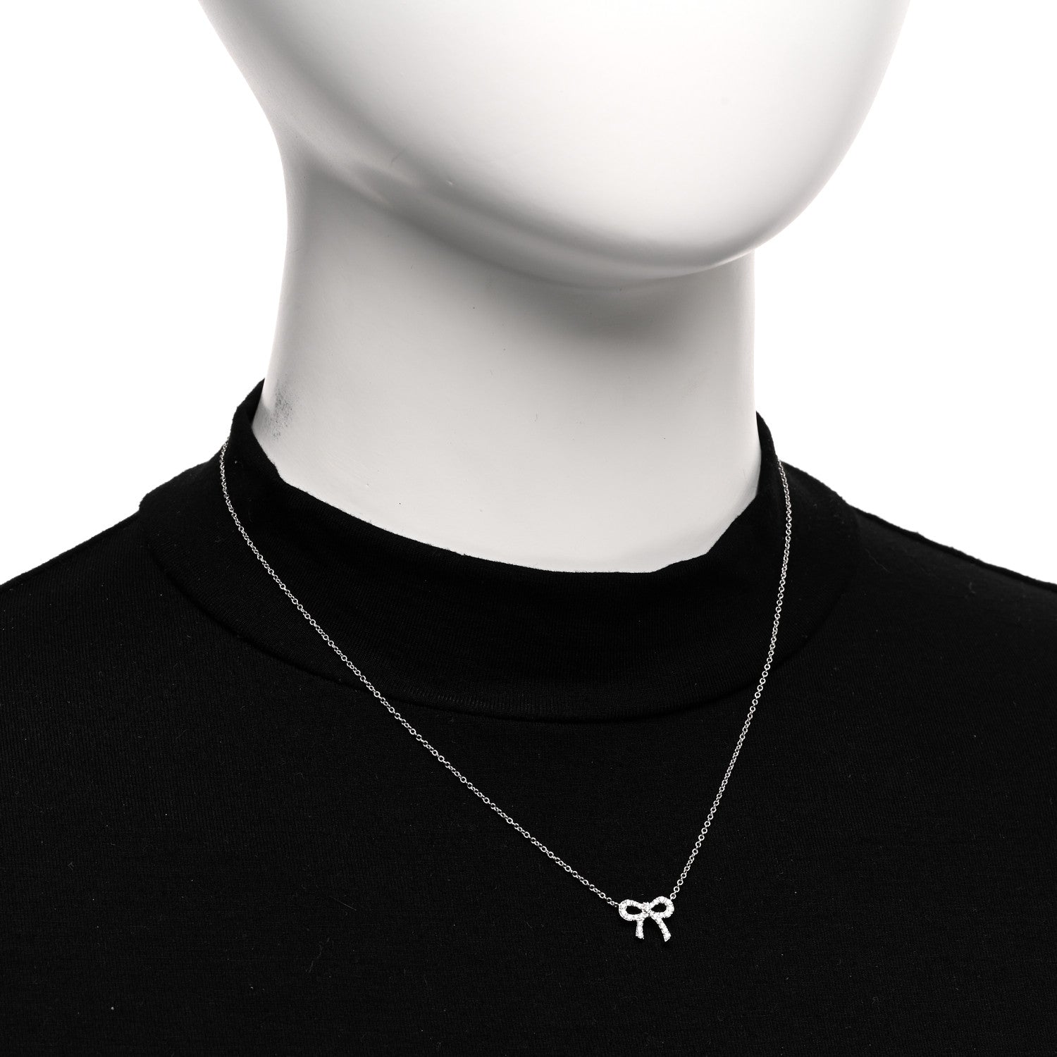 Tiffany 18K White Gold Diamond Mini Bow Pendant Necklace 2 of 4