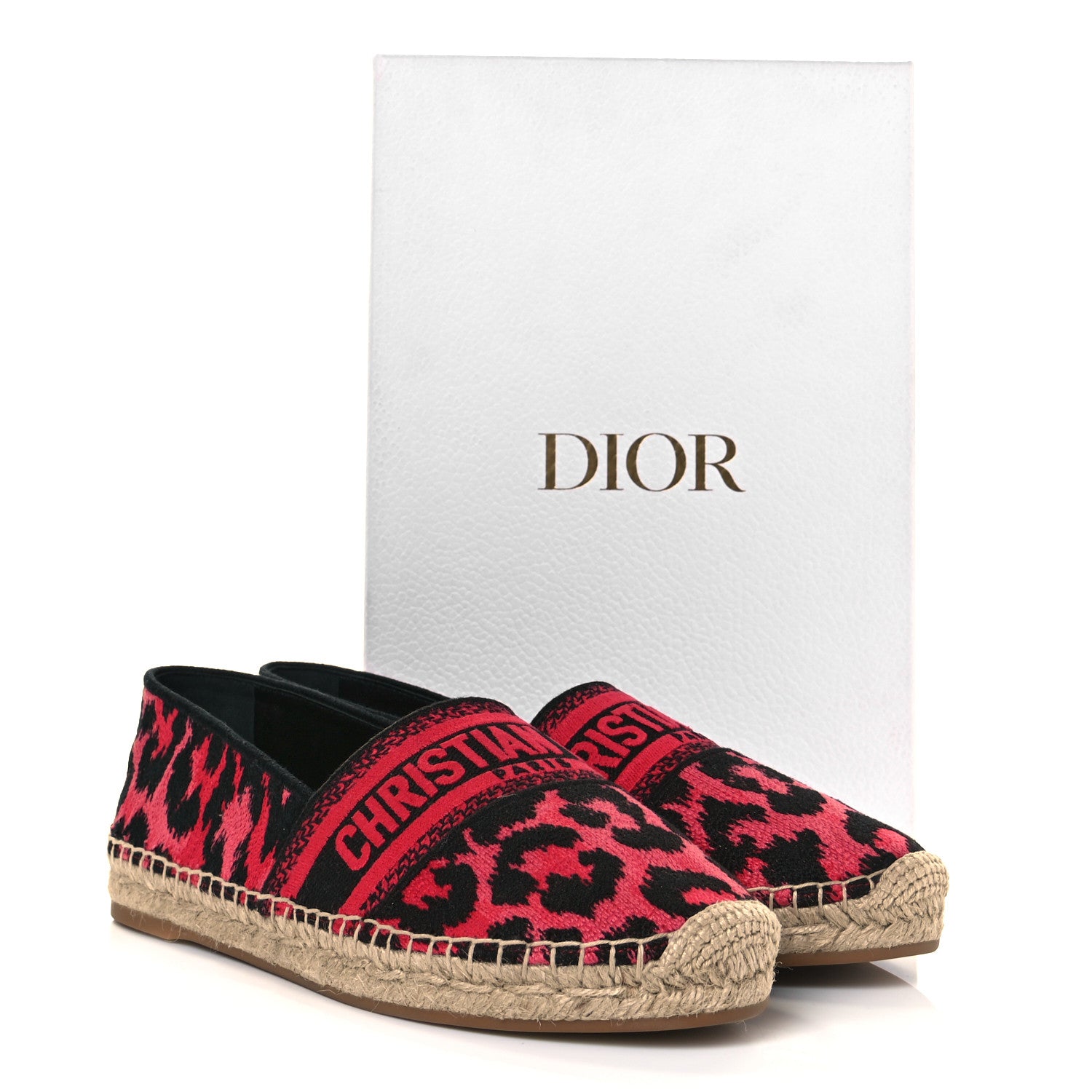 Christian Dior Cotton Embroidered Leopard Print Granville Espadrille 40 Red 9 of 9