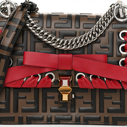 Fendi Vitello Shiny Nappa Bi-Color FF 1974 Lace Up Bow Embossed Small Kan I Shoulder Bag Maya Black Fragola 9 of 12