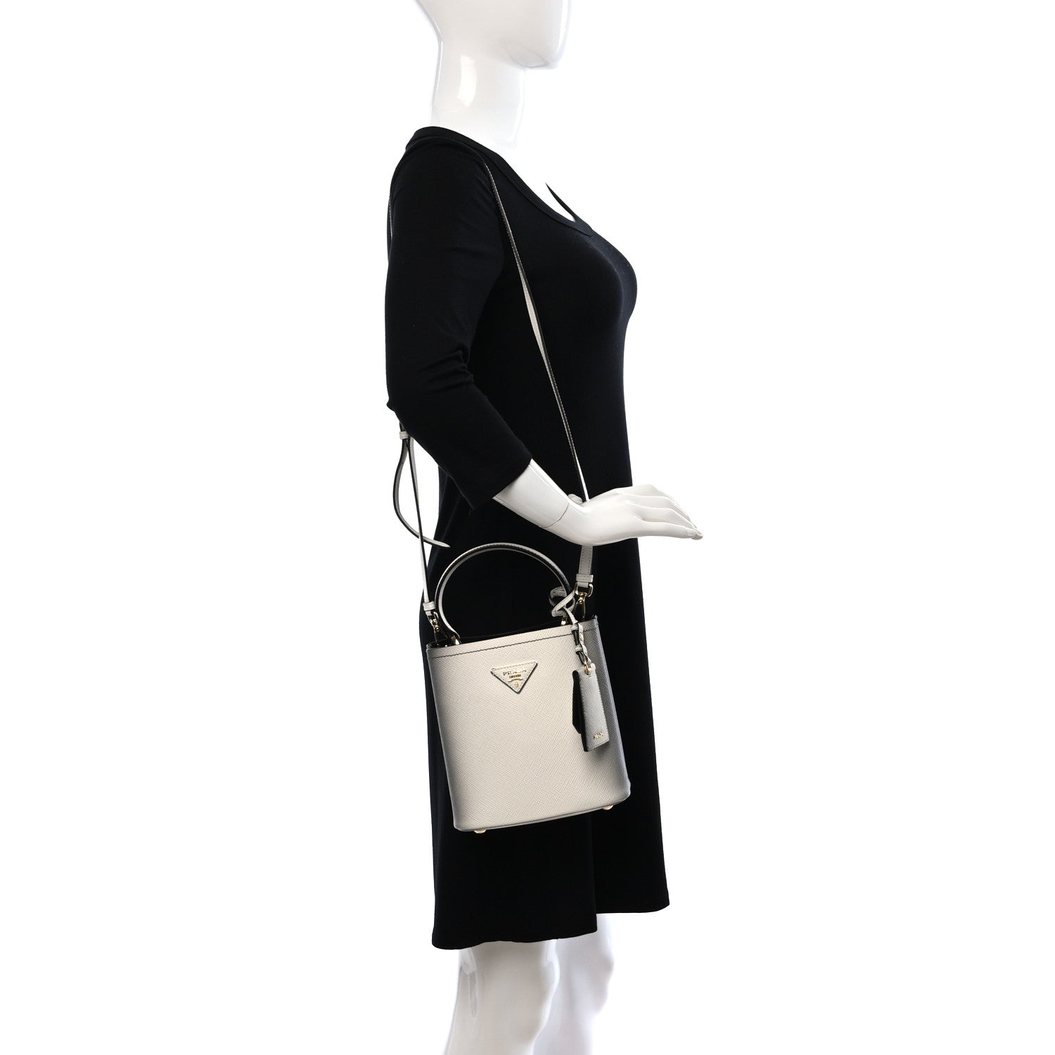 Prada Saffiano Cuir Small Panier Bucket Bag White Sfumato 2 of 10