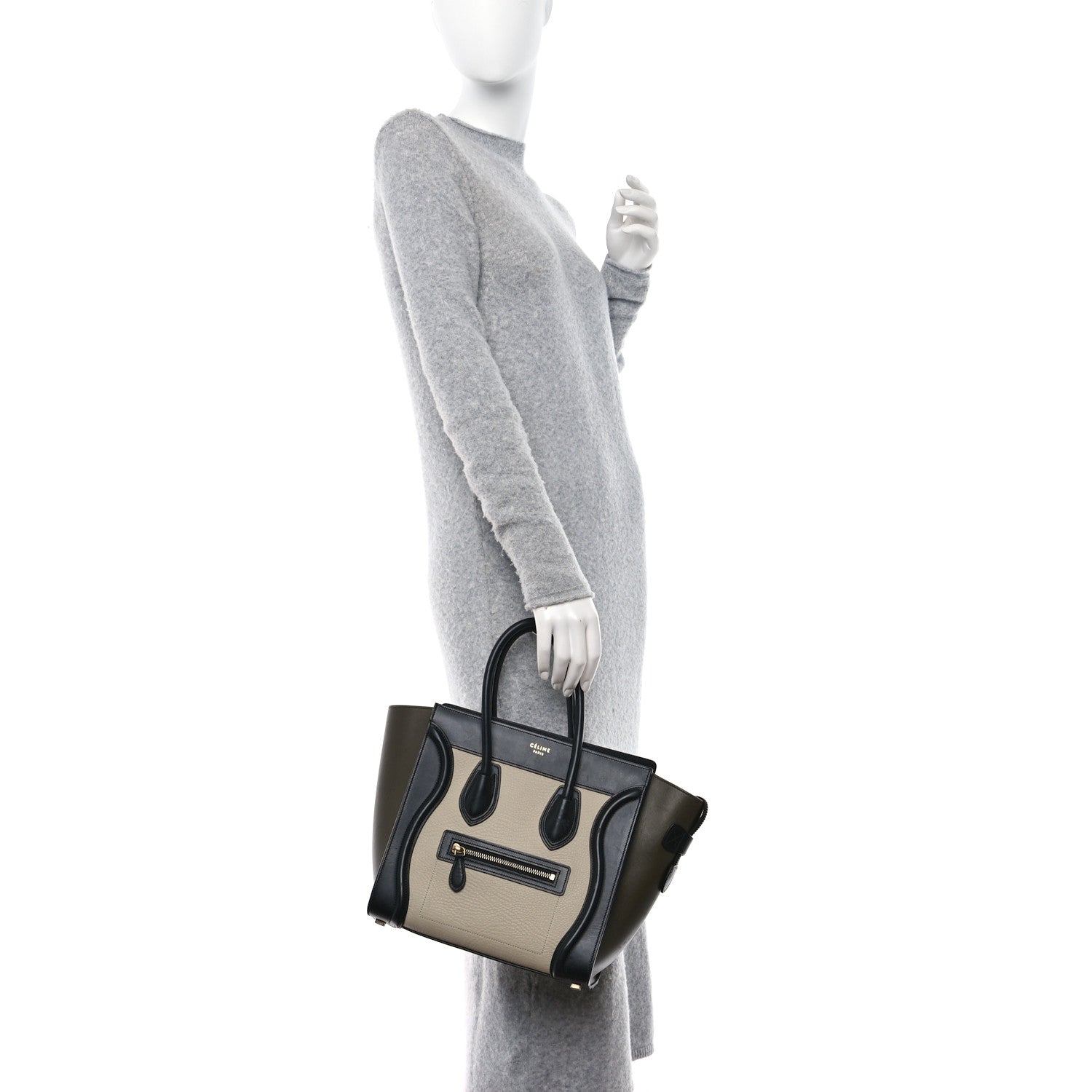 Celine Elephant Calfskin Micro Tri-Color Luggage Chalk 2 of 12