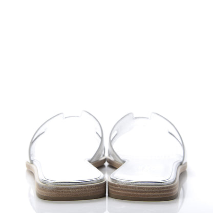 Hermes Metallic Nappa Box Oran Sandals 37 White Gris Argente 6 of 10