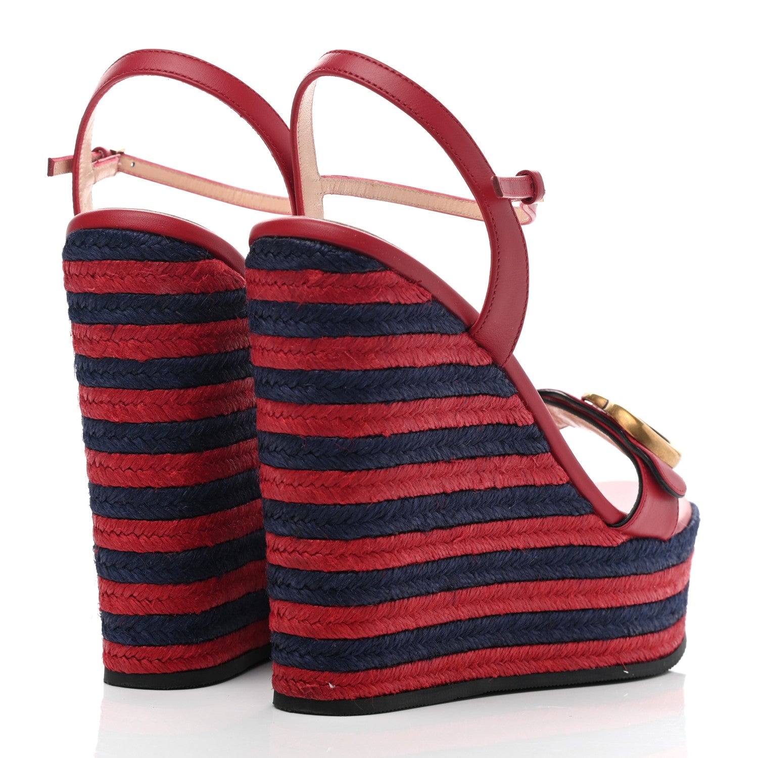 Gucci Lifford Calfskin Aitana Espadrille Platform 45/130mm Wedge Sandals 38 Hibiscus Red 4 of 10