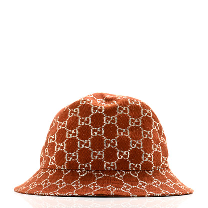 Gucci Canvas Lame GG Monogram Bucket Hat M Burnt Orange Silver 5 of 11