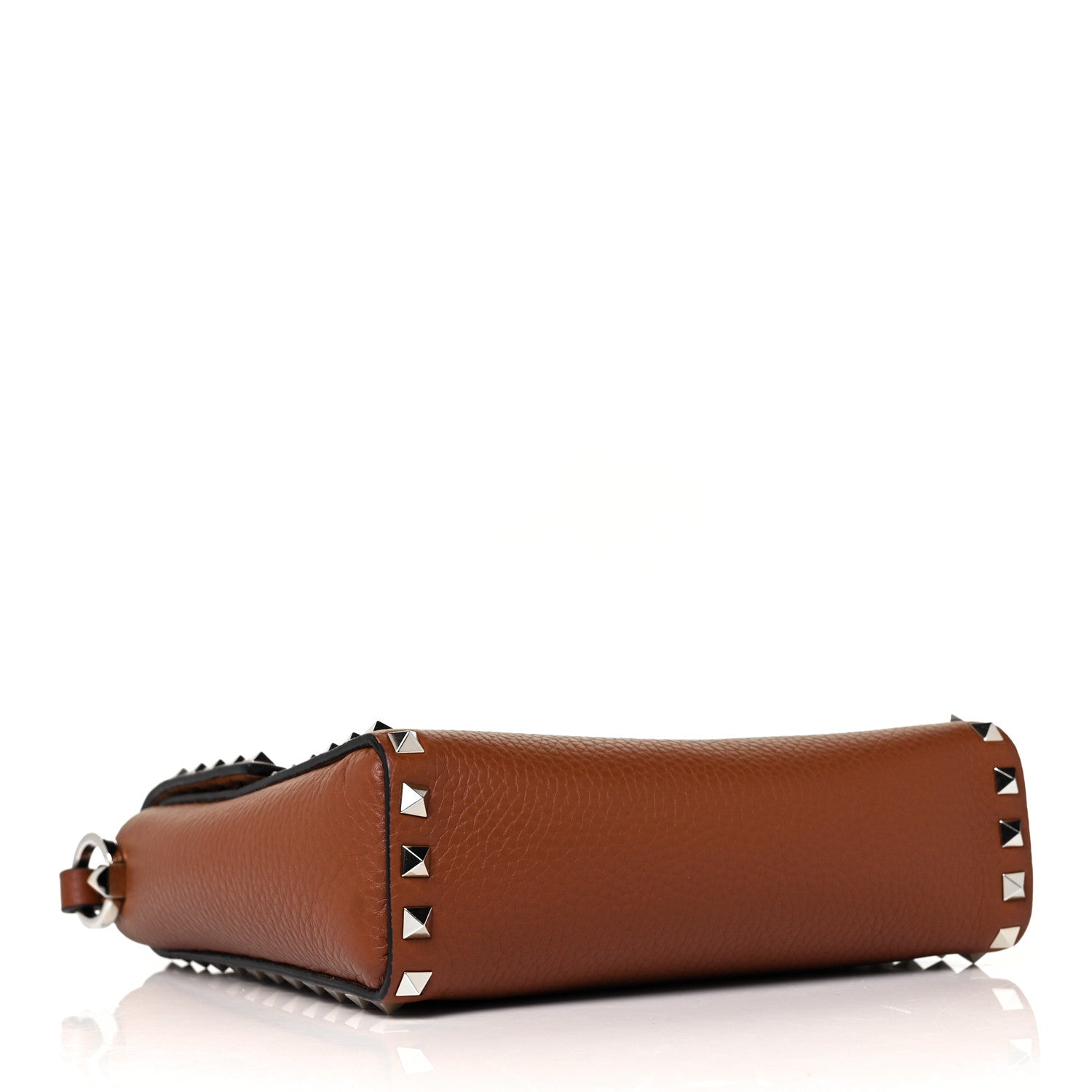 Valentino Garavani Pebbled Calfskin Rockstud Flip Lock Flap Messenger Saddle Brown 4 of 8