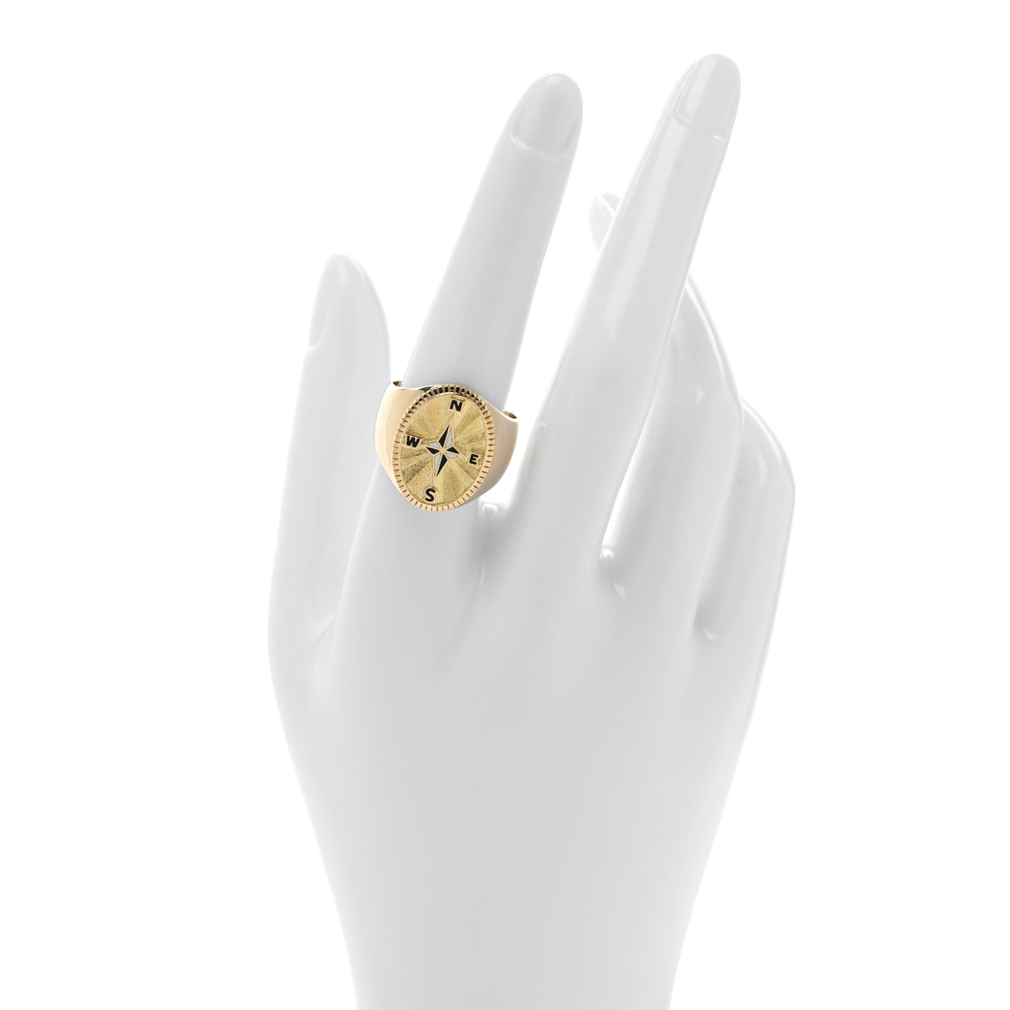 18K Yellow Gold Enamel Internal Compass Big Daddy Signet Ring 58 8.5